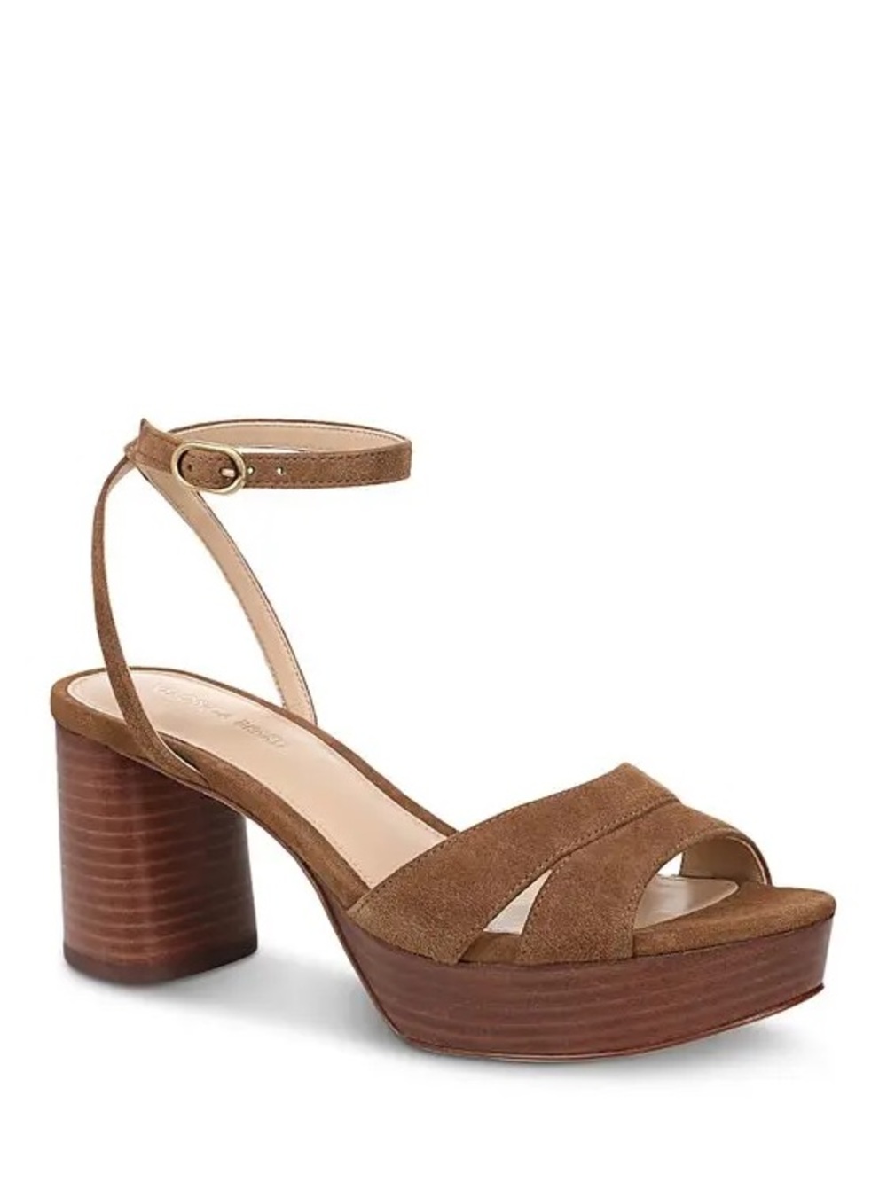 Veronica Beard Brown Suede Platform Block Heel Sandal with Ankle Strap
